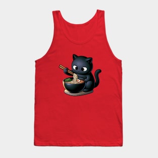 Noodle-Loving Cat - Cute Ramen Graphic Tee Tank Top